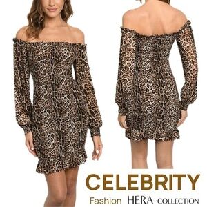 Sexy  Dress by Celebrity Hera Collection Ruffles Cheetah Print Stretch